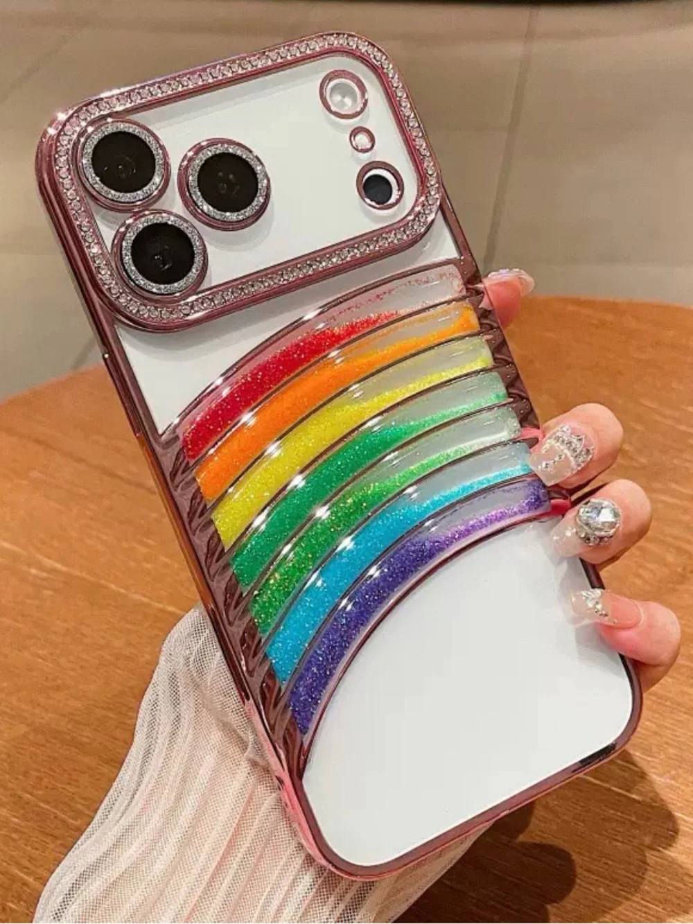 iPhone 17 Pro iPhone Case,Rainbow Flowing Liquid Quicksand Glitter pink